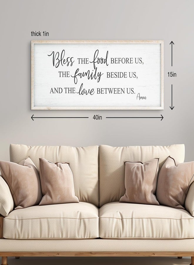 Easozoom Bless The Food Before Us Home Decor Wall Sign For Family Kitchen Farmhouse Dining Room Vintage Rustic Retro Boho Wood House Wall Art Decoration For Living Room Bedroom 40 x 15 Inch white - Image 3