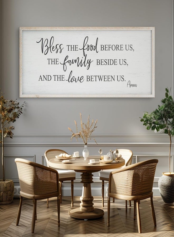 Easozoom Bless The Food Before Us Home Decor Wall Sign For Family Kitchen Farmhouse Dining Room Vintage Rustic Retro Boho Wood House Wall Art Decoration For Living Room Bedroom 40 x 15 Inch white - Image 1