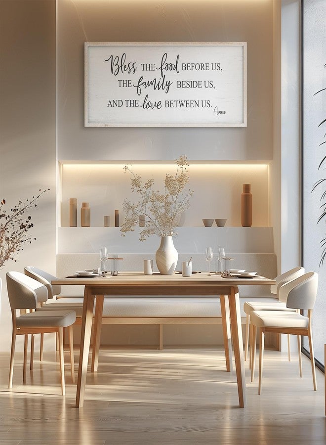 Easozoom Bless The Food Before Us Home Decor Wall Sign For Family Kitchen Farmhouse Dining Room Vintage Rustic Retro Boho Wood House Wall Art Decoration For Living Room Bedroom 40 x 15 Inch white - Image 5