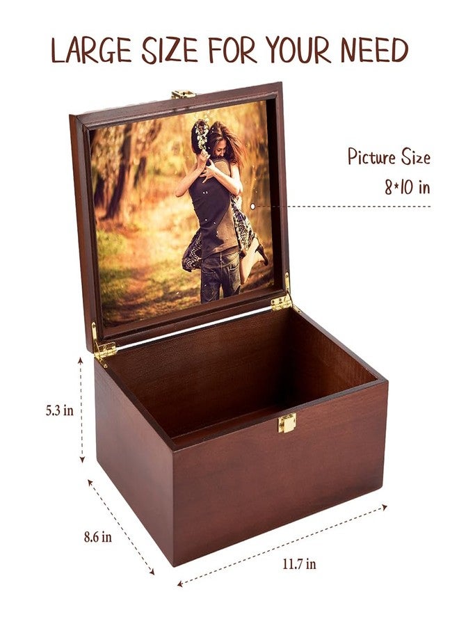 EVA murmure Larger Wooden Memory Keepsake Box with Hinged Lid & 8x10 Photo Frame Inside Lid – Decorative Storage Box With a Hinge Lids for Pictures, Letters & Time Capsule – Wooden Gift Box, 5.3” x 8.6” x 11.7” - Image 4
