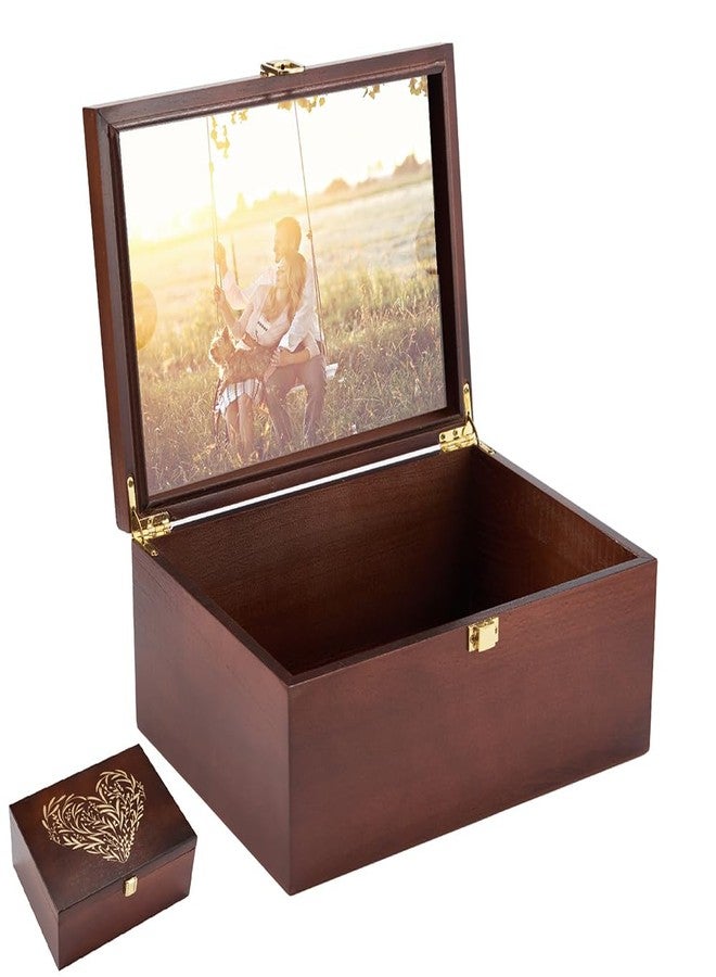 EVA murmure Larger Wooden Memory Keepsake Box with Hinged Lid & 8x10 Photo Frame Inside Lid – Decorative Storage Box With a Hinge Lids for Pictures, Letters & Time Capsule – Wooden Gift Box, 5.3” x 8.6” x 11.7” - Image 1