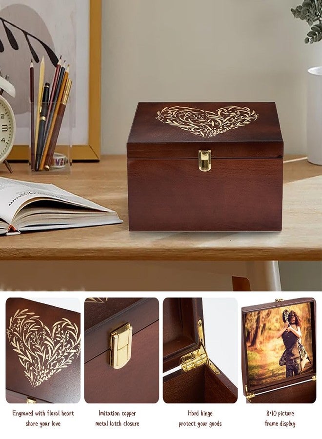 EVA murmure Larger Wooden Memory Keepsake Box with Hinged Lid & 8x10 Photo Frame Inside Lid – Decorative Storage Box With a Hinge Lids for Pictures, Letters & Time Capsule – Wooden Gift Box, 5.3” x 8.6” x 11.7” - Image 5