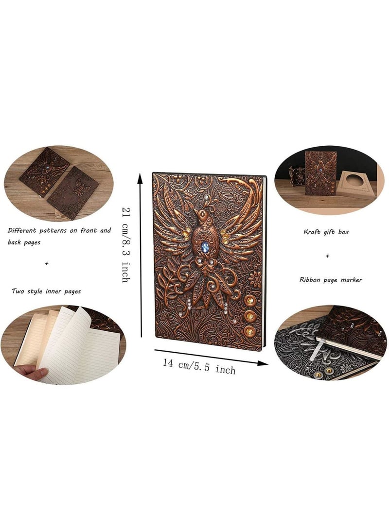 Zikra Notebook - Vintage Leather Travel Lined Ruled Hardback Diary Embossed Writing A5 Notepad - 200 Pages, Unique Valentines Birthday Gift for Men Women Kid Boy Girl - 3D Phoenix Copper - Image 2