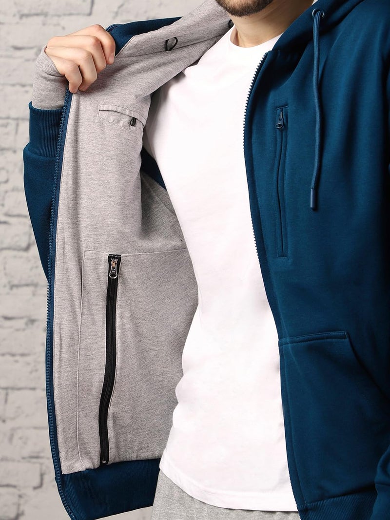 NOBERO Navy Blue Men's Travel Cotton Solid Plain Hoody Sports Winter Gym Workout Running Travel Trekking Hooded Sweatshirts and Hoodies for Men Boys Cotton Winter Casual Wear -XL - Image 4
