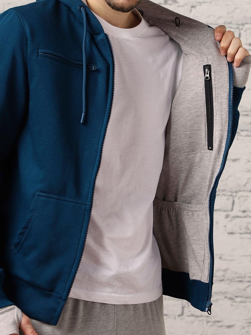 NOBERO Navy Blue Men's Travel Cotton Solid Plain Hoody Sports Winter Gym Workout Running Travel Trekking Hooded Sweatshirts and Hoodies for Men Boys Cotton Winter Casual Wear -XL - Image 3