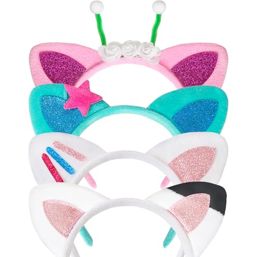 OJYUDD Cat Ears Headband4 Pcs Party Decorations HeadbandsPlush Soft Ears for Women Halloween Hair Accessories Hair Hoops Costume - Image 1