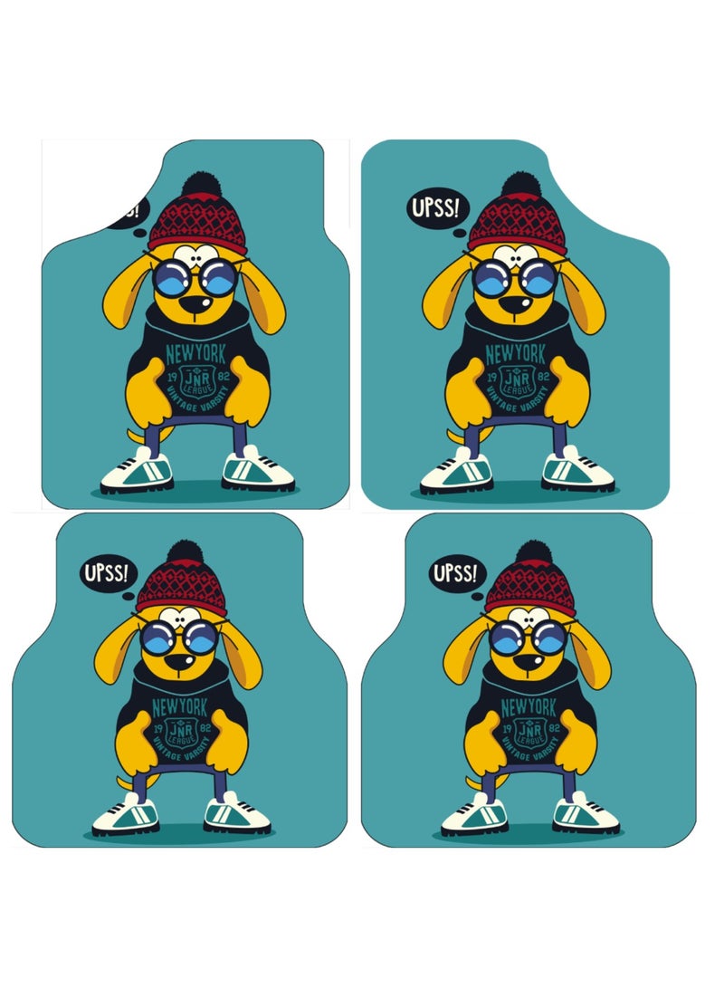 MT Best Buy Cool Dog Car Floor Mats – 4-Piece Set, Universal Fit, Non-Slip, Waterproof, Easy to Clean, Funny Cartoon Dog Design