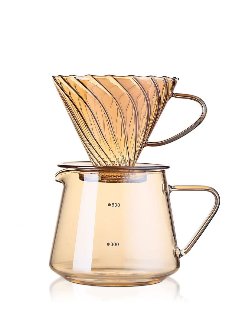 Glass Coffee Server Set 600ml Glass Pour Over Coffee Maker Set with Dripper V60 Coffee Pot for Home and Office