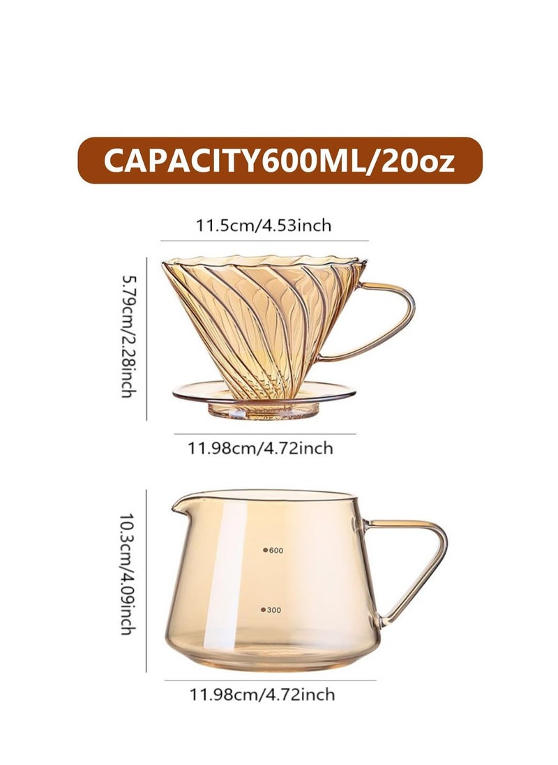Glass Coffee Server Set 600ml Glass Pour Over Coffee Maker Set with Dripper V60 Coffee Pot for Home and Office