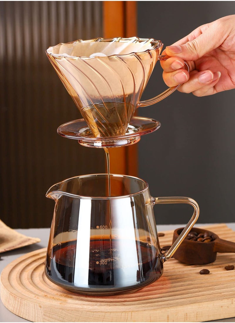 Glass Coffee Server Set 600ml Glass Pour Over Coffee Maker Set with Dripper V60 Coffee Pot for Home and Office