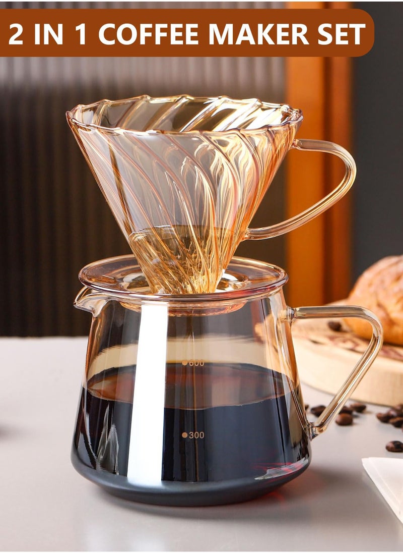 Glass Coffee Server Set 600ml Glass Pour Over Coffee Maker Set with Dripper V60 Coffee Pot for Home and Office
