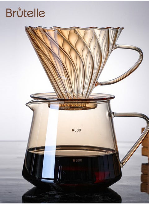 Glass Coffee Server Set 600ml Glass Pour Over Coffee Maker Set with Dripper V60 Coffee Pot for Home and Office