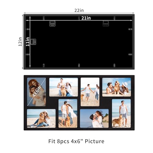 YESKAY 4x6 Picture Frame Collage for Wall Decor,Multiple Photo Collage Frames with Tempered Glass,8-Opening for 4 x 6 Picture Frames,Rustic Black,1 Pack(OD:11.75X21in) - Image 2