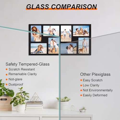 YESKAY 4x6 Picture Frame Collage for Wall Decor,Multiple Photo Collage Frames with Tempered Glass,8-Opening for 4 x 6 Picture Frames,Rustic Black,1 Pack(OD:11.75X21in) - Image 5