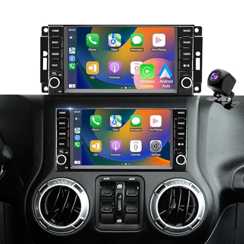 Aitrenlu Car Radio for Jeep Wrangler JK 2007-2017, Dodge Ram 1500/2500/3500 2009-2012, Dodge Avenger 2008-2014, Jeep Compass Patriot 2009-2016, Touch Screen Stereo, Wireless CarPlay Bluetooth WiFi GPS FM SWC - Image 1