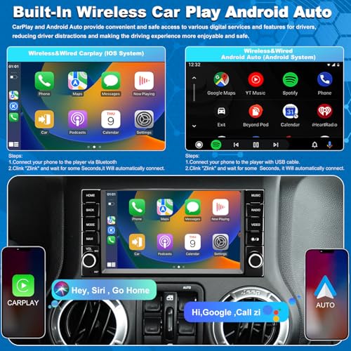 Aitrenlu Car Radio for Jeep Wrangler JK 2007-2017, Dodge Ram 1500/2500/3500 2009-2012, Dodge Avenger 2008-2014, Jeep Compass Patriot 2009-2016, Touch Screen Stereo, Wireless CarPlay Bluetooth WiFi GPS FM SWC - Image 3