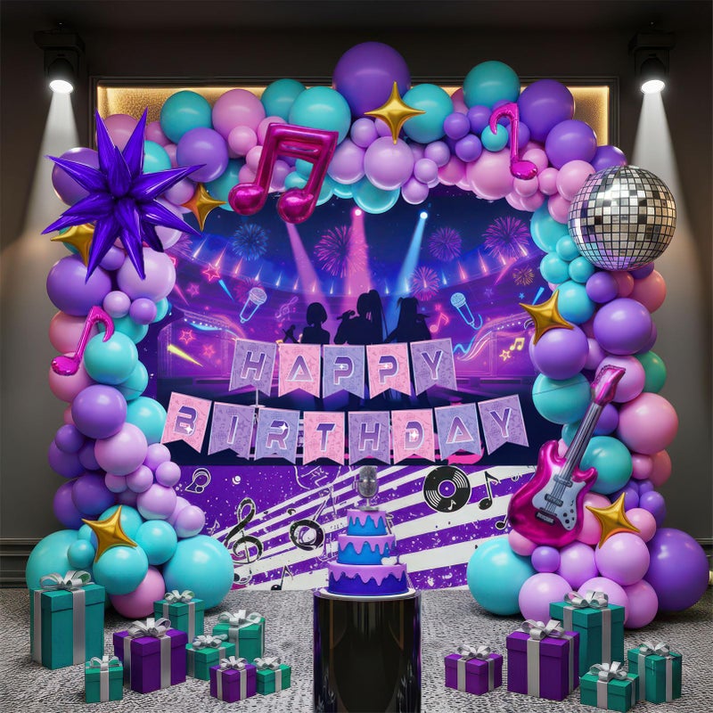 kozee Purple pink Balloon Arch Garland Kit with Banner Musical symbols Disco Star mylar balloons for kpop music Birthday Decorations Y2K Concert Movies Tv fans Prom Party Supplies (Purple pink) - Image 4