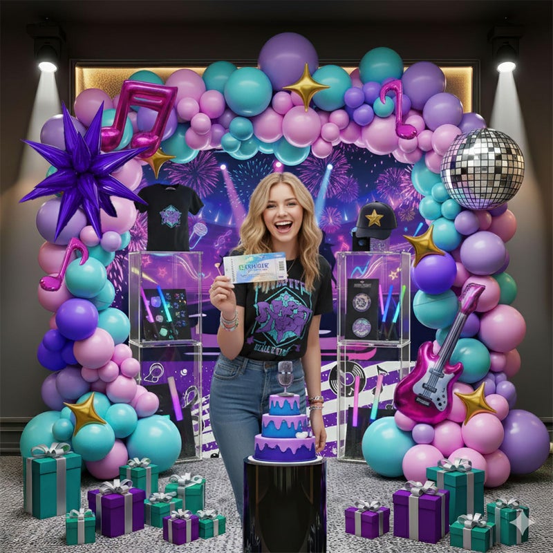 kozee Purple pink Balloon Arch Garland Kit with Banner Musical symbols Disco Star mylar balloons for kpop music Birthday Decorations Y2K Concert Movies Tv fans Prom Party Supplies (Purple pink) - Image 2