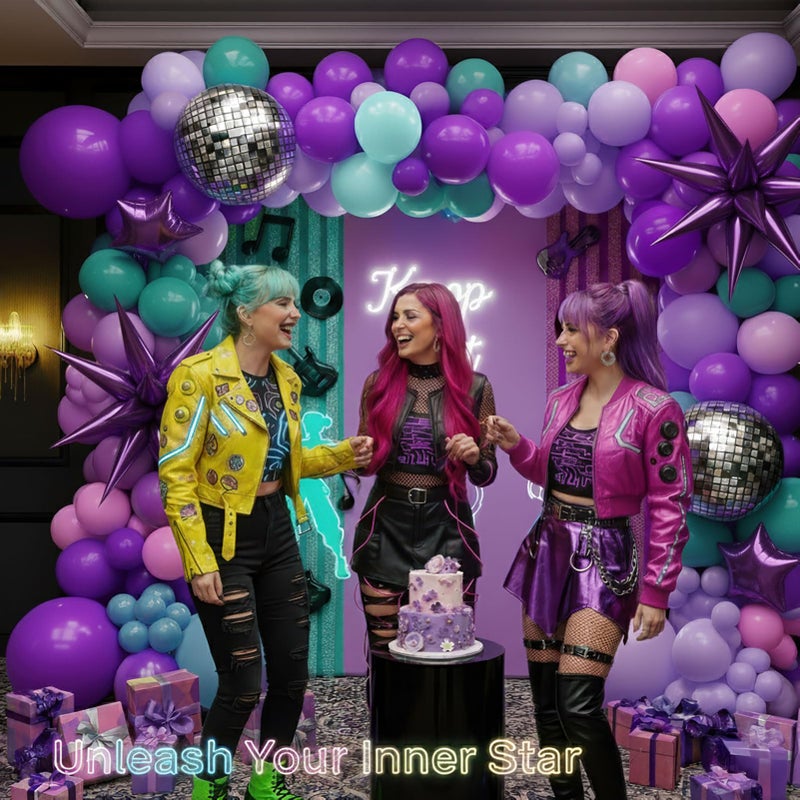 kozee Purple pink Balloon Arch Garland Kit with Banner Musical symbols Disco Star mylar balloons for kpop music Birthday Decorations Y2K Concert Movies Tv fans Prom Party Supplies (Purple pink) - Image 3