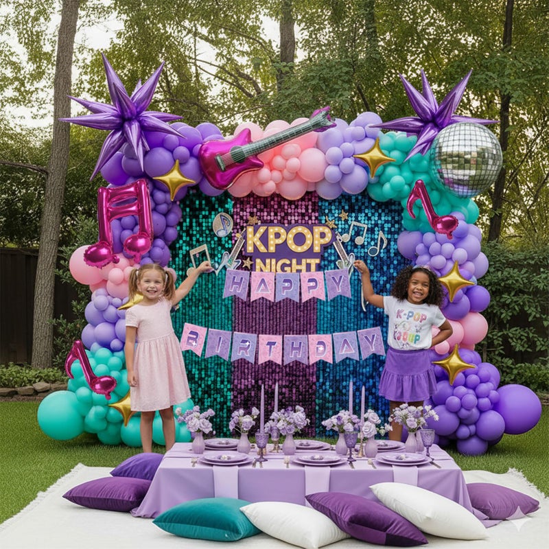 kozee Purple pink Balloon Arch Garland Kit with Banner Musical symbols Disco Star mylar balloons for kpop music Birthday Decorations Y2K Concert Movies Tv fans Prom Party Supplies (Purple pink) - Image 5