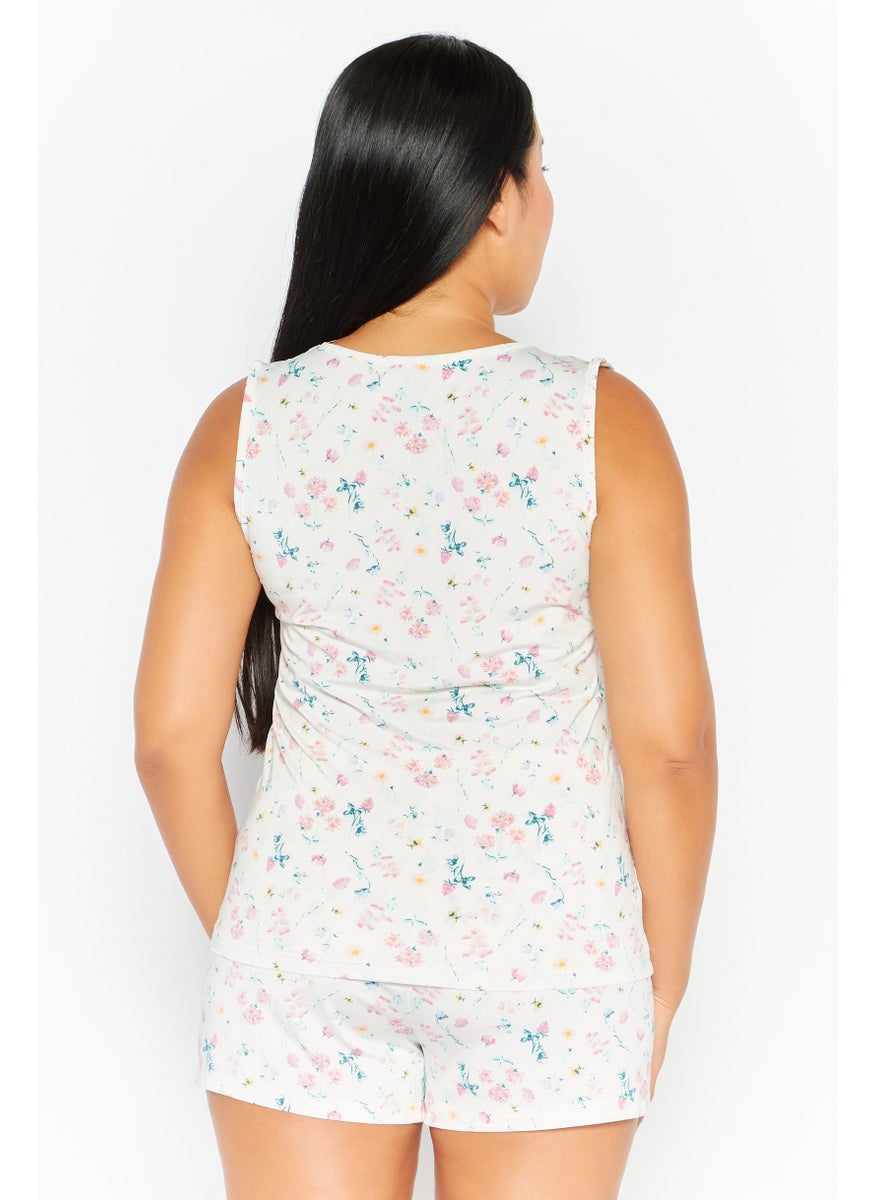 Nanette lepore - Women 2 Pcs Floral Print Top And Shorts Pajama Sets, White - Image 1