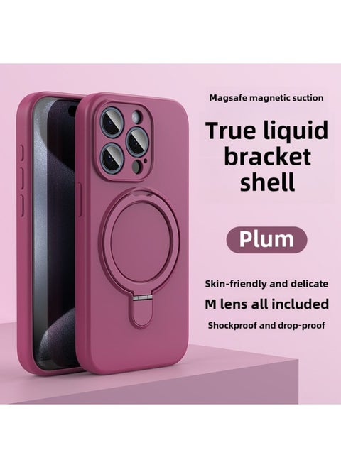 Apple 16 Mobile Phone Case Magsafe Bracket Magnetic 15promax Liquid Silicone IPhone14 Protective Cover Soft-Color:Plum Stand Model With Packaging-Applicable Models:iPhone14