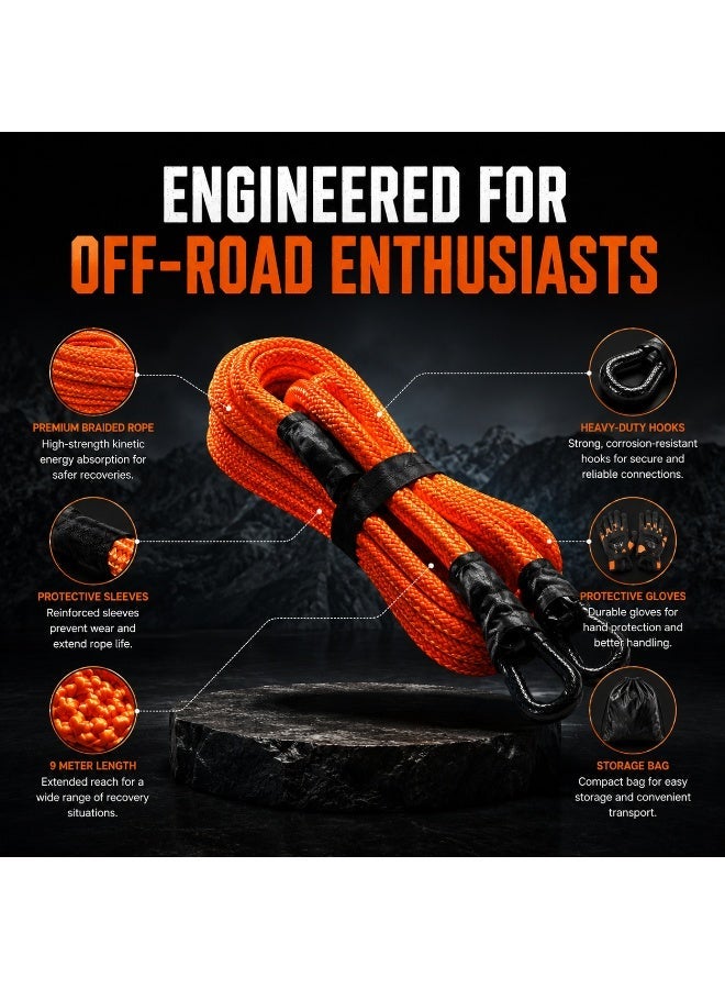 Toby's Toby’s 9 Meter 14 Ton Kinetic Recovery Rope – Heavy Duty Offroad Tow Belt with Hooks & Gloves, Thickened Anti-Break Towing Rope for Car, SUV, Truck, ATV Emergency Recovery - Image 5