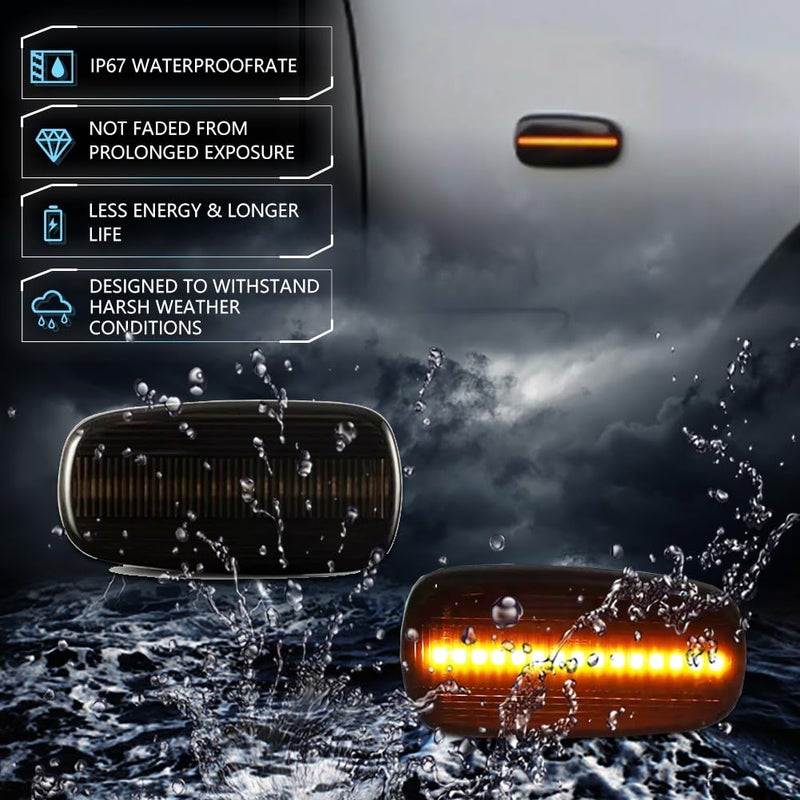 VANKUB Sequential LED Turn Signal Lights for 2004 2005 2006 Scion XA XB, Scion Smoked Lens Front Bumper Side Marker Lights, Scion Amber LED Side Marker Turn Signal Indicator Lamps, 2 PCS - Image 4