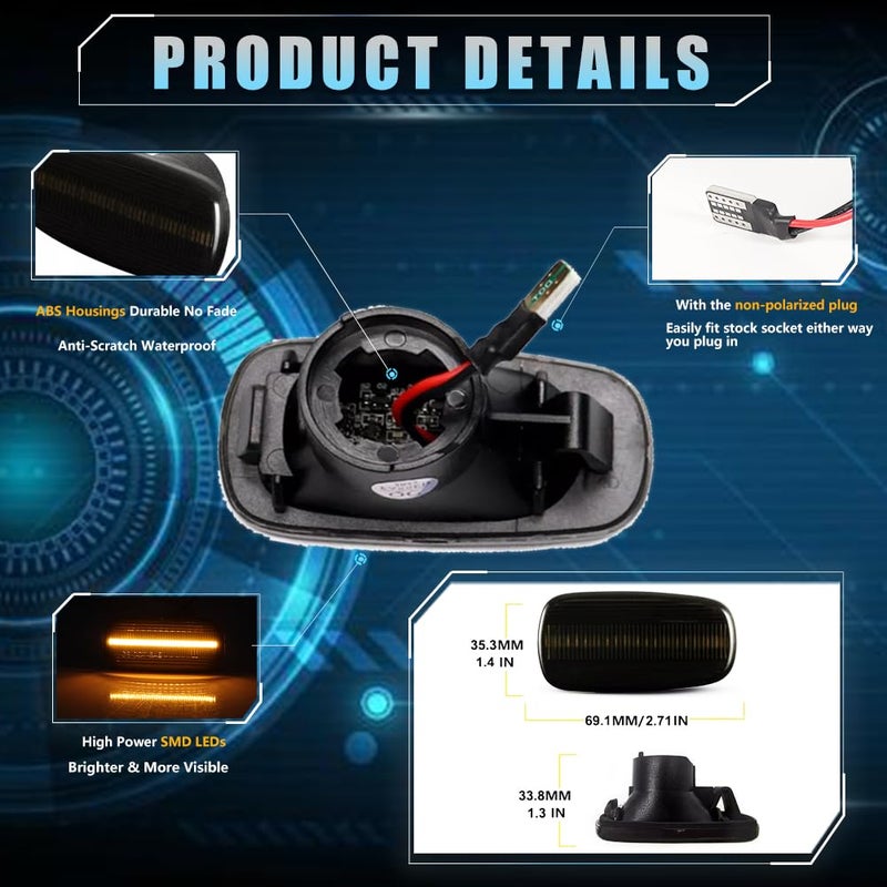 VANKUB Sequential LED Turn Signal Lights for 2004 2005 2006 Scion XA XB, Scion Smoked Lens Front Bumper Side Marker Lights, Scion Amber LED Side Marker Turn Signal Indicator Lamps, 2 PCS - Image 5