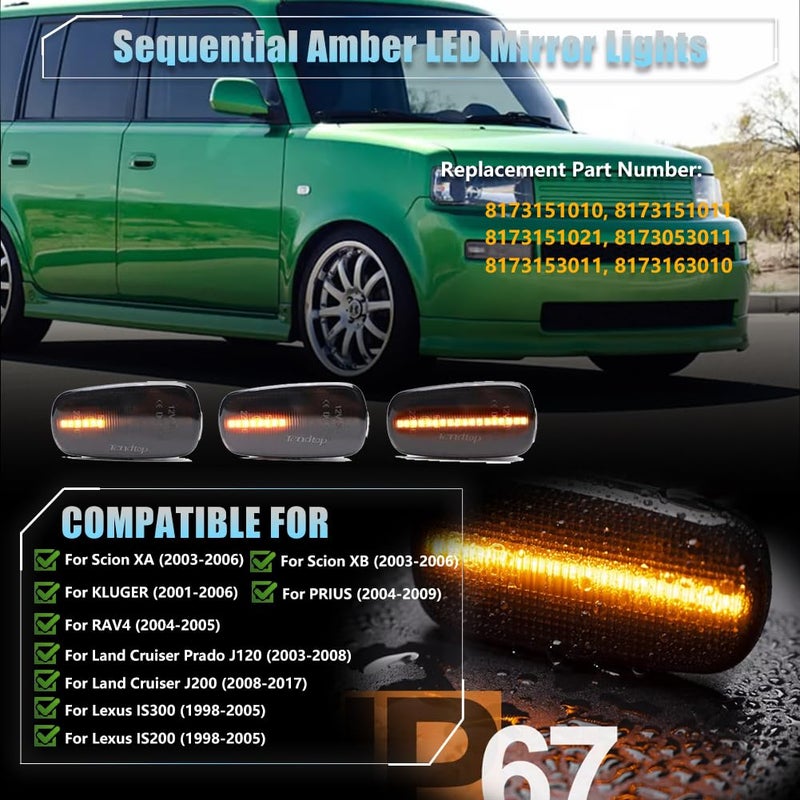 VANKUB Sequential LED Turn Signal Lights for 2004 2005 2006 Scion XA XB, Scion Smoked Lens Front Bumper Side Marker Lights, Scion Amber LED Side Marker Turn Signal Indicator Lamps, 2 PCS - Image 2
