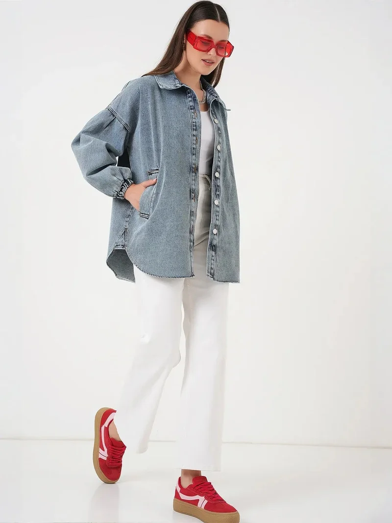 بيغ دارت BDART Oversized Denim Jacket with Shirt Collar