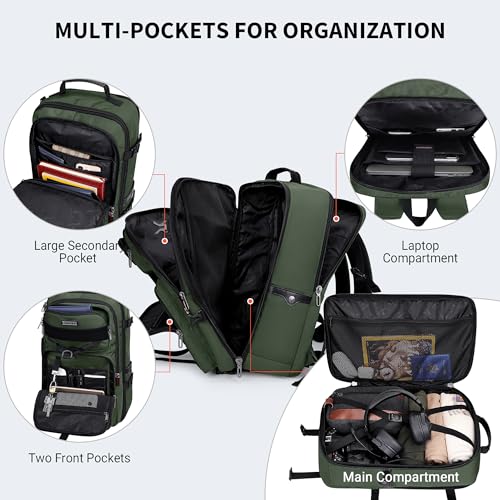 WITZMAN Carry On Travel Backpack for Men Large Convertible 45L Luggage Backpack fit 17 Inch Laptop Airline Approved（B688 Army Green） - Image 4