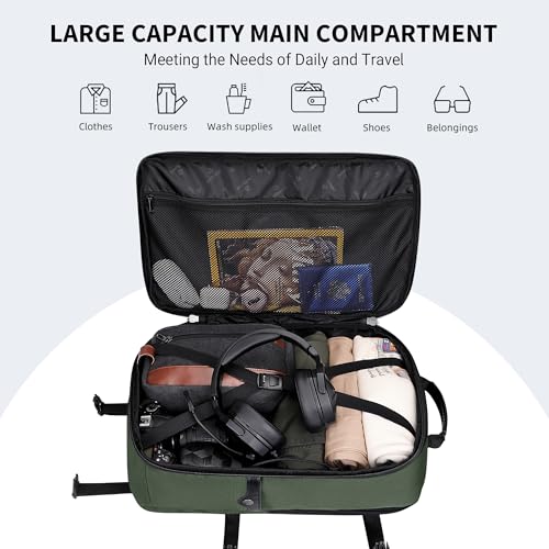 WITZMAN Carry On Travel Backpack for Men Large Convertible 45L Luggage Backpack fit 17 Inch Laptop Airline Approved（B688 Army Green） - Image 3