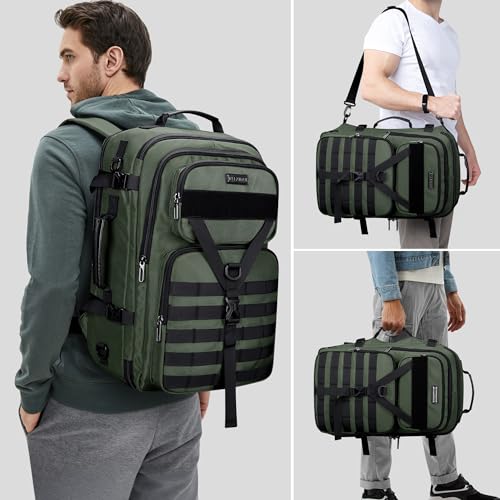 WITZMAN Carry On Travel Backpack for Men Large Convertible 45L Luggage Backpack fit 17 Inch Laptop Airline Approved（B688 Army Green） - Image 2