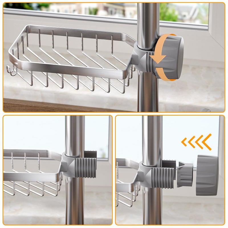 LONIN Stainless Steel Kitchen Sink Organizer Caddy â€“ Over Faucet Sponge & Brush Holder, Rust-Resistant, Adjustable Universal Fit Faucet Rack, Quick Drain Sink Space Saver - Image 4