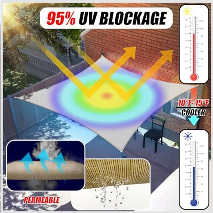 ColourTree 12' X 12' X 12' Beige Triangle Ctapt12 Sun Shade Sail Canopy Mesh Fabric Uv Block Upf50 Commercial Heavy Duty 190 Gsm 3 Years Warranty (We Make Custom Size) - Image 5