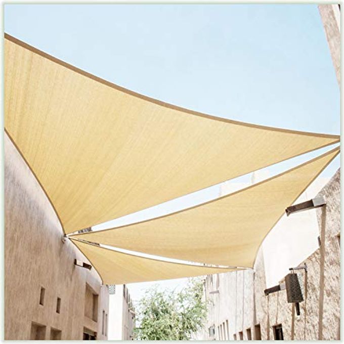 ColourTree 12' X 12' X 12' Beige Triangle Ctapt12 Sun Shade Sail Canopy Mesh Fabric Uv Block Upf50 Commercial Heavy Duty 190 Gsm 3 Years Warranty (We Make Custom Size) - Image 1