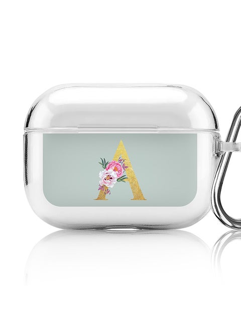 Classic Clear printed Case for Apple Airpods Pro Soft TPU Gel Thin Transparent Flexible Cover - Custom Monogram Initial Letter Floral Pattern Alphabet - A ( Light Green )