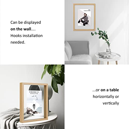 MUYE 8x10 Floating Frame Set of 2,Double Glass Rustic Photo Frame for Wall Hanging or Tabletop Standing,Display Any Size Photo up to 8x10,Natural - Image 3