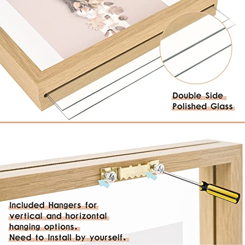 MUYE 8x10 Floating Frame Set of 2,Double Glass Rustic Photo Frame for Wall Hanging or Tabletop Standing,Display Any Size Photo up to 8x10,Natural - Image 4