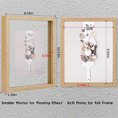 MUYE 8x10 Floating Frame Set of 2,Double Glass Rustic Photo Frame for Wall Hanging or Tabletop Standing,Display Any Size Photo up to 8x10,Natural - Image 2