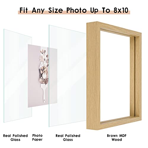 MUYE 8x10 Floating Frame Set of 2,Double Glass Rustic Photo Frame for Wall Hanging or Tabletop Standing,Display Any Size Photo up to 8x10,Natural - Image 5