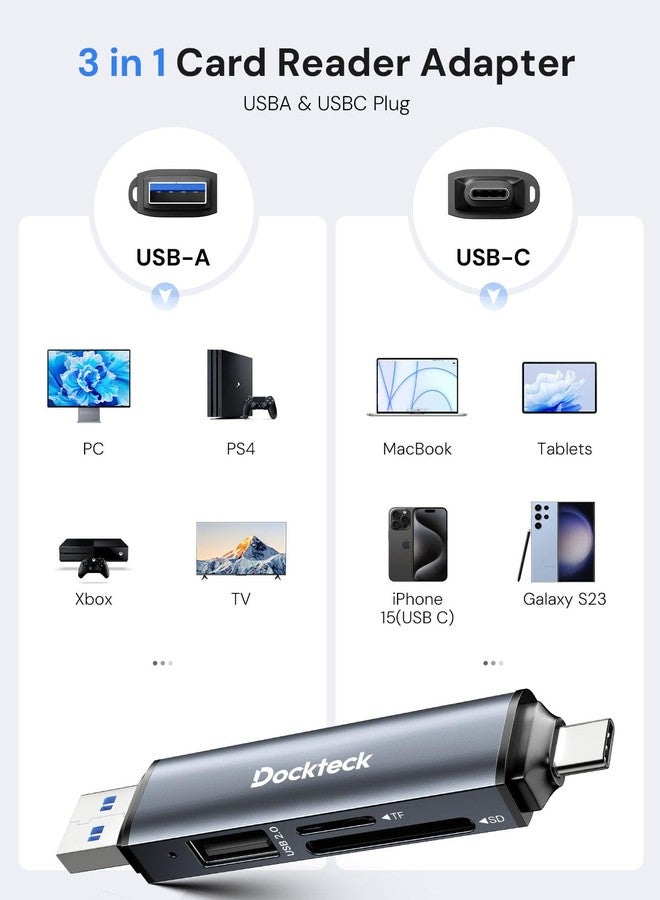 Dockteck SD Card Reader, 5G High Speed USB3.0 SD/TF Card Reader, 3-Slot USB A/C to SD/Micro SD/USB A Memory Card Reader for UHS-I SD/Micro SD/SDHC/SDXC/MMC, Support OTG for Plug&Play - Image 5