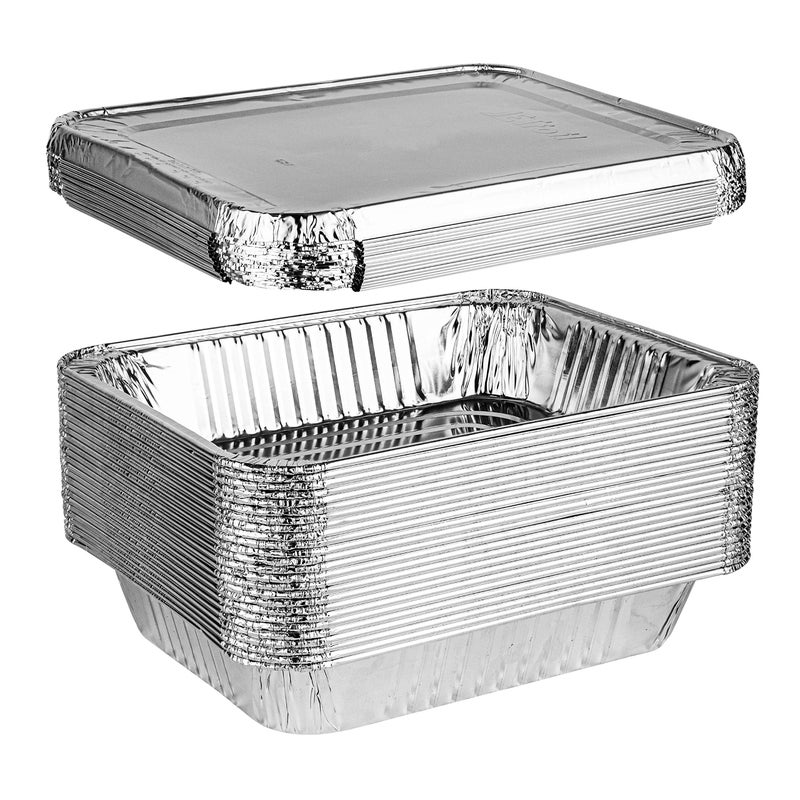 PLASTICPRO Disposable 9 x 13 Aluminum Foil Pans With Lids Half Size Deep Steam Table Bakeware  Cookware Perfect for Baking Cakes Bread Meatloaf Lasagna Pack of 25 Pans  25 Lids