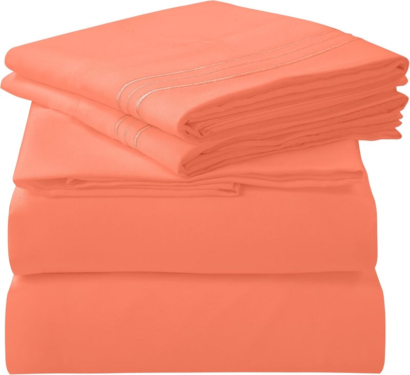 ROYALE LINENS طقم شراشف كال كينج 4 قطع من رويال لينينز - فراش مايكروفايبر ناعم 1800 - 1 شرشف مجهز، 1 شرشف مسطح، 2 كيس وسادة - مقاوم للتجعد والبهتان - شراشف فندقية فاخرة (مرجاني، كال كينج) - Image 1