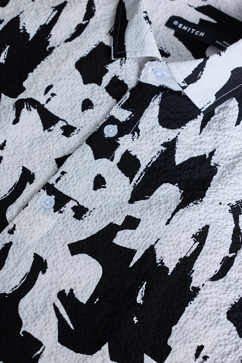 SNITCH White Textured Abstract Shirt