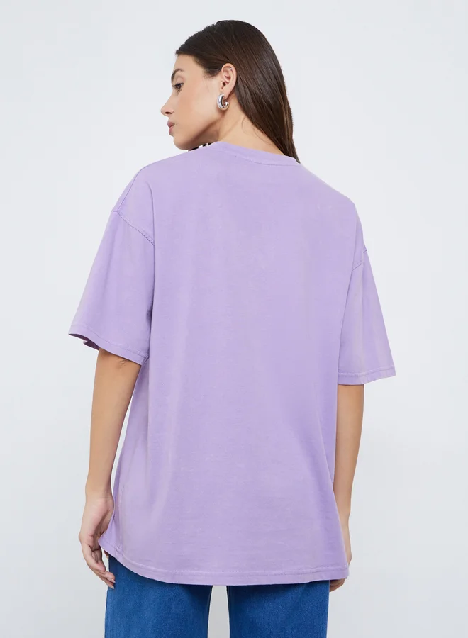 Styli Styli Acid Wash Slogan Print Oversized T-Shirt