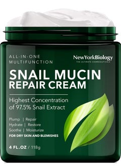 NEW YORK BIOLOGY THE ULTIMATE COSMECEUTICALS New York Biology 97.5% Korean Snail Mucin Moisturizer Face Cream 4 Fl Oz 100 G Face Moisturizer For Dry Skin Skin Care Moisturizing And Hydrating Facial Moisturizer  - Image 1