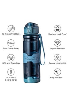 TYCOM Water Bottle 1L Drink Bottle Gym Bottle with Protein Shaker Flip Top Lid Removable Strainer Sport Bottle for Fitness Cycling Gym Camping Sports Transparent Blue.  - Image 4