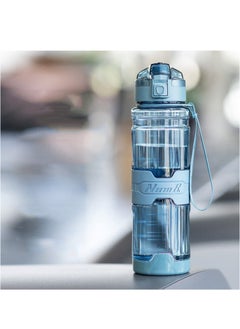 TYCOM Water Bottle 1L Drink Bottle Gym Bottle with Protein Shaker Flip Top Lid Removable Strainer Sport Bottle for Fitness Cycling Gym Camping Sports Transparent Blue.  - Image 1